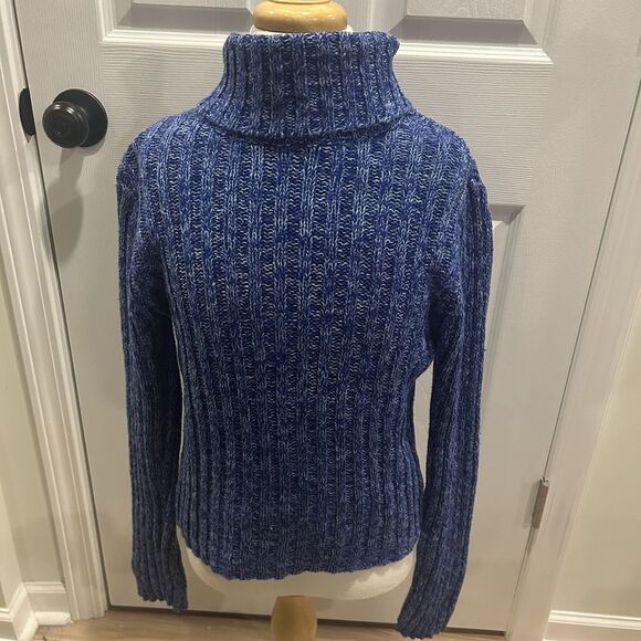 Vintage Jamie Scott Women's Turtleneck Sweater Blue Long Sleeve Size M Waffle - Picture 1 of 10